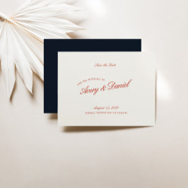 Elegante Retro Red & Deep Blue Save the Date Card
