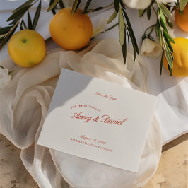 Elegante Retro Red & Ivory Save the Date Card