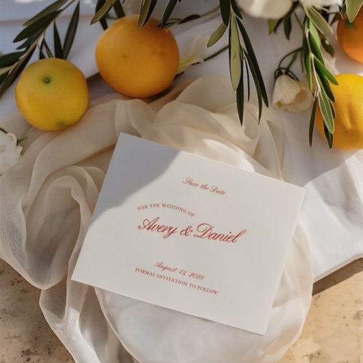 Elegante Retro Red & Ivory Save the Date Card