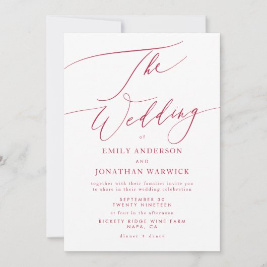 Elegante Retro Red Magenta Die Hochzeit Einladung (Vorderseite)