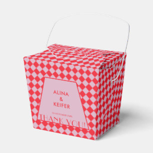 Elegante Retro-Rosa und rote karierte Hochzeit  Geschenkschachtel