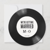 Elegante Retro Schwarz und Weiß Vinyl Record Hochz Einladung (Vorderseite)