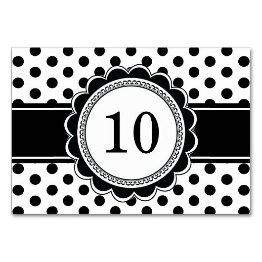 Elegante Retro Schwarz-weiß Polka Dot Tischnummern (Rückseite)