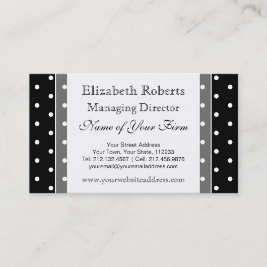 Elegante Retro Schwarzweiss-Tupfen Visitenkarte (Vorderseite)