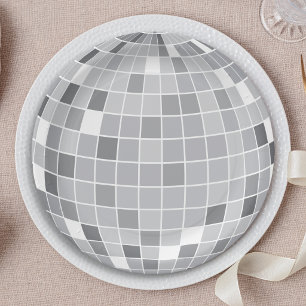 Elegante Retro-Silber-Diskokugel Pappteller