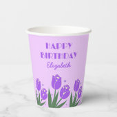 Elegante Retro Tulip Floral Lila Geburtstag Pappbecher (Rückseite)