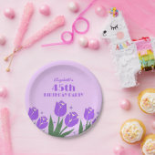 Elegante Retro Tulip Floral Lila Geburtstag Pappteller (Party)