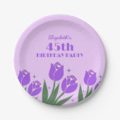 Elegante Retro Tulip Floral Lila Geburtstag Pappteller (Vorderseite)