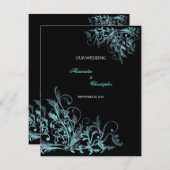 Elegante Retro Türkis Blume Sommerliche Hochzeit Einladung (Vorne/Hinten)