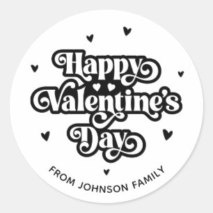 Elegante Retro Typografie 70er Valentinstag Schwar Runder Aufkleber