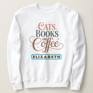 Elegante Retro Typografie   Katzenbücher und Kaffe Sweatshirt