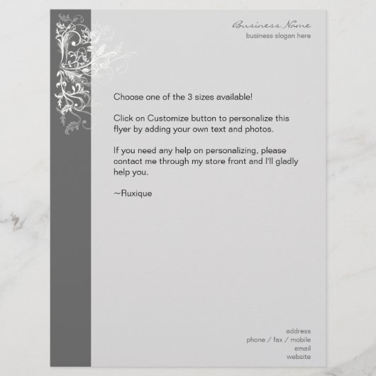 Elegante Retro White Blume Wirbel Dunkelgrau Flyer (Vorne)