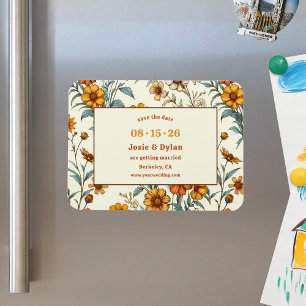 Elegante Retro-Wildblumen-Hochzeit Save the Date  Magnet