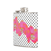 Elegante Retropinke Polka-Punkte Flachmann (Links)