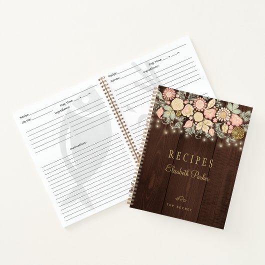 Elegante Rezepte aus rustikalem Holz mit Blumenkoc Notizblock (Innenseite)