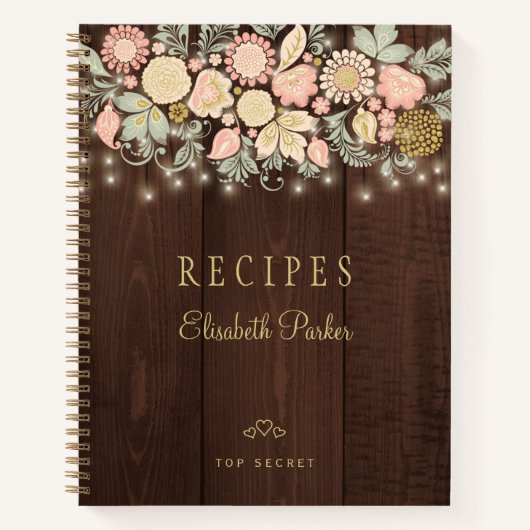 Elegante Rezepte aus rustikalem Holz mit Blumenkoc Notizblock (Vorderseite)