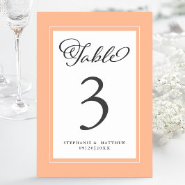 Elegante Rezeption für Peach & White Wedding Tischnummer