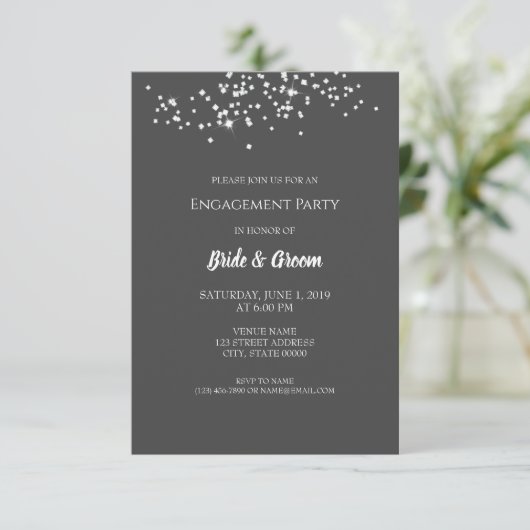 Elegante Rhinestones Engagement Party Einladung (Stehend Vorderseite)