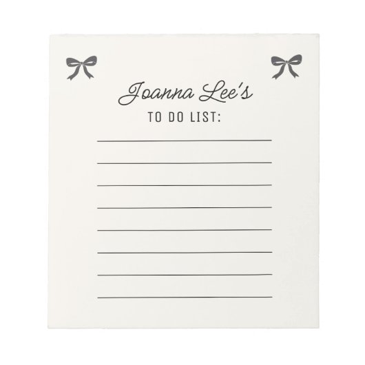 Elegante Ribbon Bow Lined Stationery Notizblock (Vorderseite)