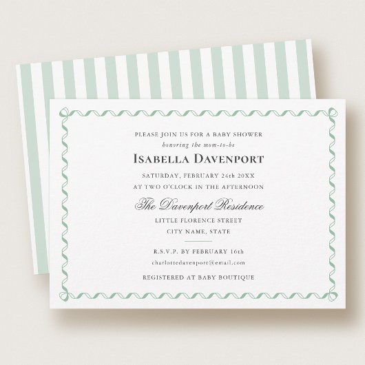 Elegante Ribbon Candy Striped Baby Dusche Grün Einladung