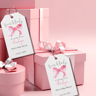 Elegante Ribbon Pink Bows und Baby Girl Baby Showe Geschenkanhänger
