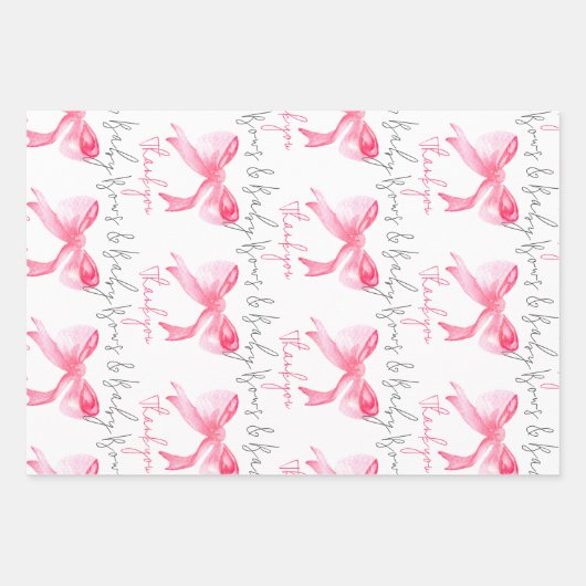 Elegante Ribbon Pink Bows und Baby Girl Baby Showe Geschenkpapier Set (Vorderseite)