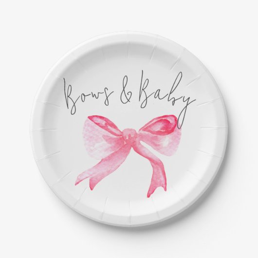 Elegante Ribbon Pink Bows und Baby Girl Baby Showe Pappteller (Vorderseite)