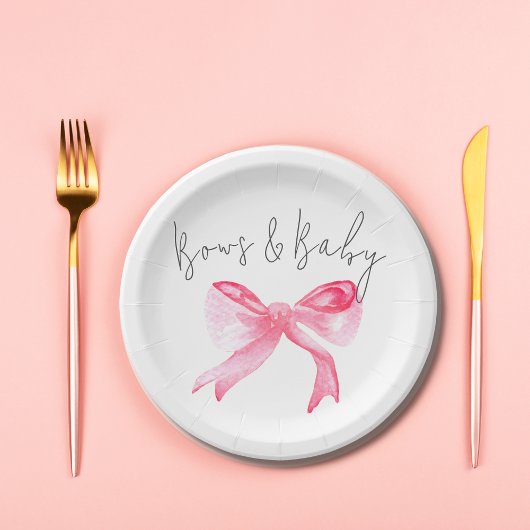 Elegante Ribbon Pink Bows und Baby Girl Baby Showe Pappteller