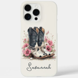 Elegante Rindslederstiefel mit monogrammierten Blu iPhone 16 Pro Max Hülle