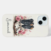 Elegante Rindslederstiefel mit monogrammierten Blu Case-Mate iPhone Hülle (Rückseite (Horizontal))