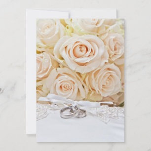 Elegante Ringe & Cream Rose Bouquet Hochzeit Einladung
