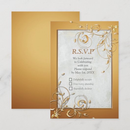 Elegante Ripple Cream & Gold RSVP Card Karte (Vorne/Hinten)