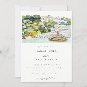 Elegante River Cruise Country Landschaft Hochzeit Einladung