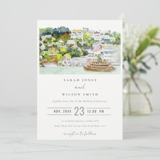 Elegante River Cruise Country Landschaft Hochzeit Einladung (Stehend Vorderseite)