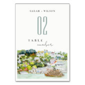 Elegante River Cruise Country Landschaft Hochzeit Tischnummer (Vorderseite)