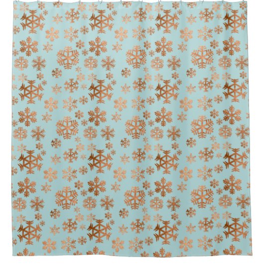 Elegante Robin Egg Blue Festive Copper Schneeflock Duschvorhang (Vorderseite)