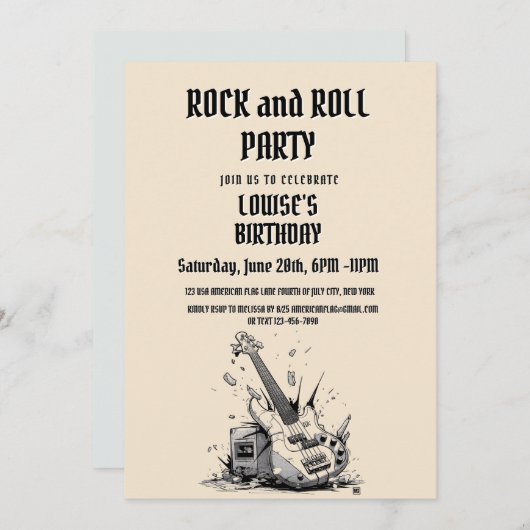 Elegante Rock and Roll Party Einladung (Vorne/Hinten)
