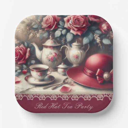Elegante Roise Tea Party Paper Plate Pappteller (Vorderseite)