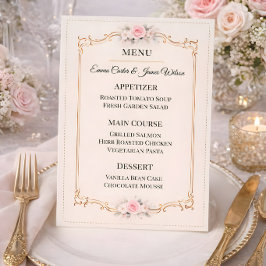 Elegante Rokoko-Hochzeit in Rosa Menükarte