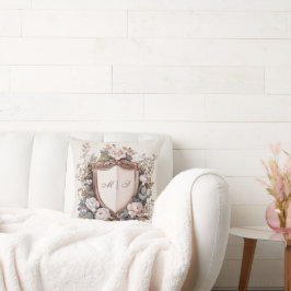 Elegante Rokoko Wappen Initials Floral Wedding Kissen