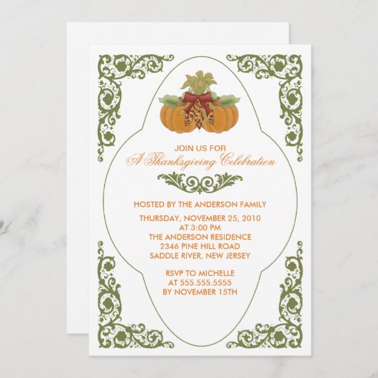 Elegante Rollen Erntedank Abendessen Einladung (Vorne/Hinten)