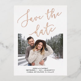 Elegante Romance | Foto Save the Date Rose Gold Folie Einladungspostkarte