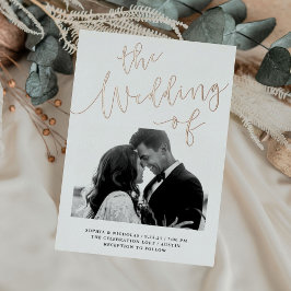 Elegante Romance | Rose Gold Foil Foto Hochzeit Folieneinladung