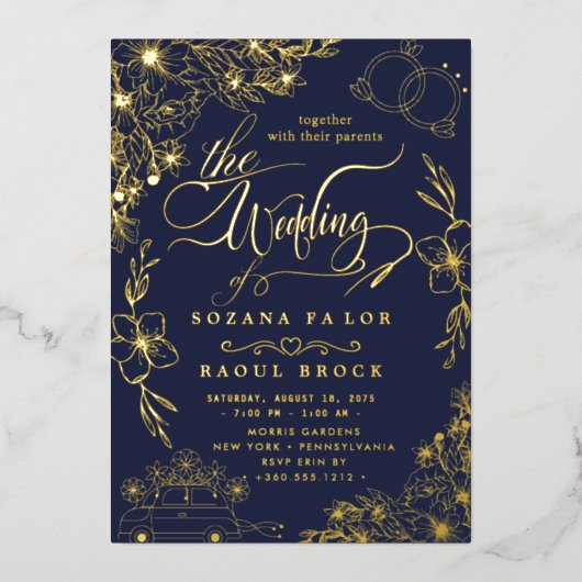 Elegante Romance | Rose Gold Foil Wedding Folieneinladung (Vorderseite)