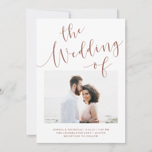 Elegante Romance | Terracotta Two Foto Wedding Einladung (Vorderseite)