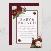 Elegante Romantic Burgundy Floral Baby Shower Einladung (Vorne/Hinten)