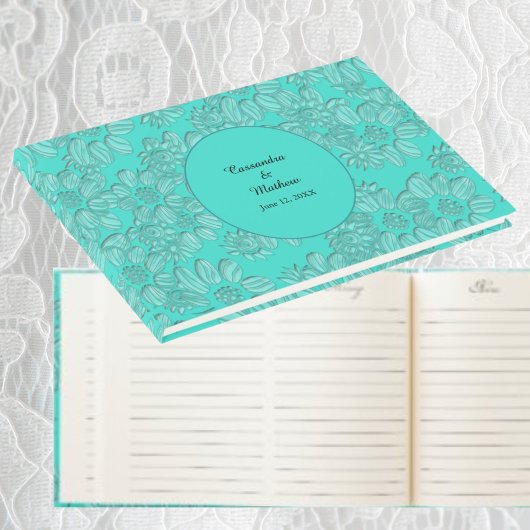 Elegante Romantic Daisies Floral Türkis Hochzeit Gästebuch