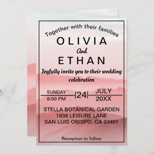 Elegante romantische Abstrakte Hochzeit Einladung (Vorne/Hinten)