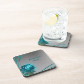 Elegante & romantische Aquamarine Perlen & Rose Pe Getränkeuntersetzer (Rechte Seite)
