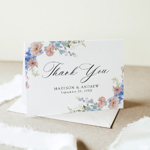Elegante romantische Aquarell-Blumenhochzeit Dankeskarte